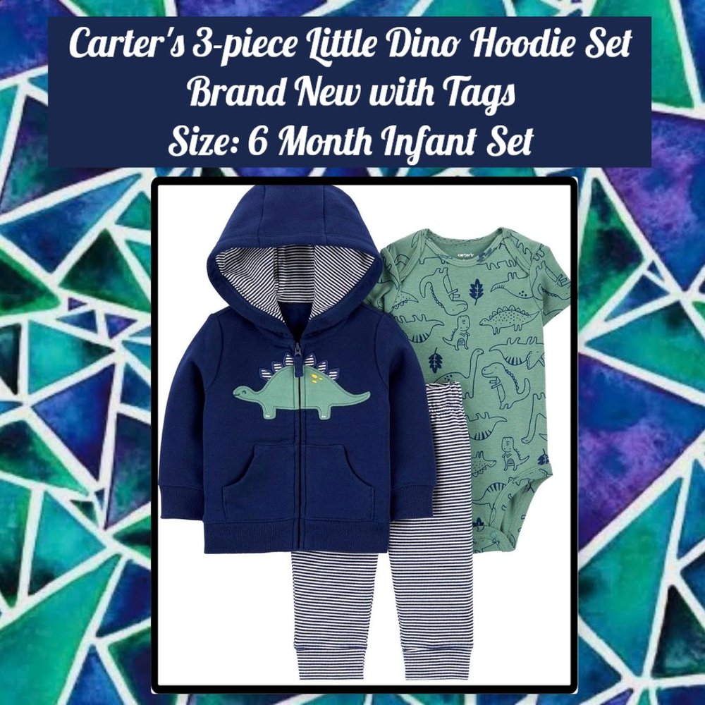 Carter's 3-Piece Little Dino Hoodie Set 6 Mon